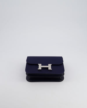 *RARE* Hermès Constance III Mini 18cm Bag in Bleu Nuit Silk and Swift Leather with Palladium Hardware