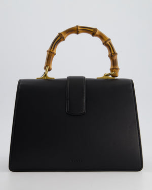 Gucci Black Dionysus Bamboo Top Handle Flap Bag in Calfskin Leather with Antique Gold Hardware