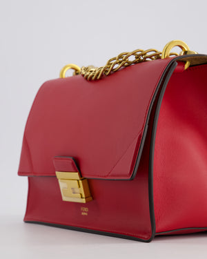 Fendi Red Kan U Leather Flap Bag with Gold Hardware and Cross-Body Strap