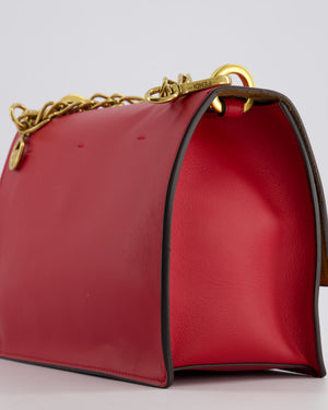 Fendi Red Kan U Leather Flap Bag with Gold Hardware and Cross-Body Strap