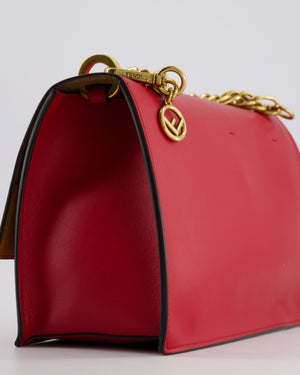 Fendi Red Kan U Leather Flap Bag with Gold Hardware and Cross-Body Strap