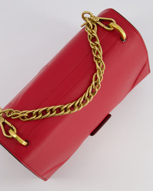 Fendi Red Kan U Leather Flap Bag with Gold Hardware and Cross-Body Strap