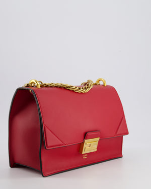 Fendi Red Kan U Leather Flap Bag with Gold Hardware and Cross-Body Strap