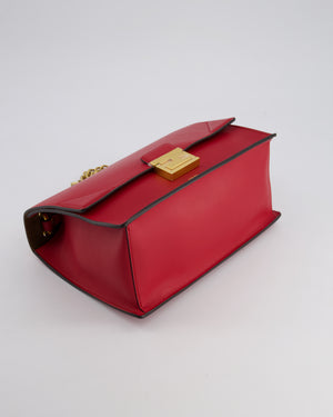 Fendi Red Kan U Leather Flap Bag with Gold Hardware and Cross-Body Strap