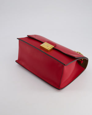 Fendi Red Kan U Leather Flap Bag with Gold Hardware and Cross-Body Strap