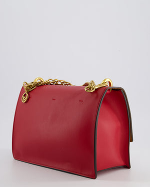 Fendi Red Kan U Leather Flap Bag with Gold Hardware and Cross-Body Strap