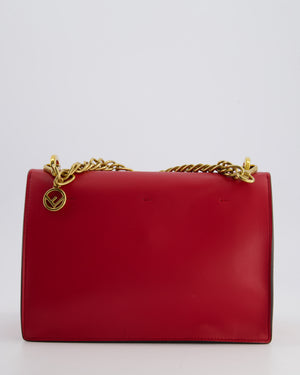 Fendi Red Kan U Leather Flap Bag with Gold Hardware and Cross-Body Strap