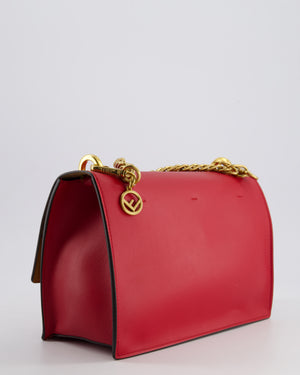 Fendi Red Kan U Leather Flap Bag with Gold Hardware and Cross-Body Strap