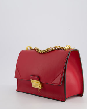 Fendi Red Kan U Leather Flap Bag with Gold Hardware and Cross-Body Strap