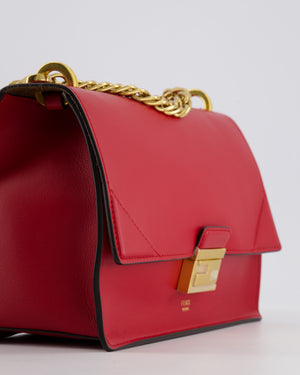 Fendi Red Kan U Leather Flap Bag with Gold Hardware and Cross-Body Strap