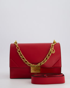 Fendi Red Kan U Leather Flap Bag with Gold Hardware and Cross-Body Strap