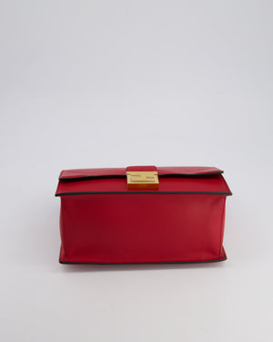 Fendi Red Kan U Leather Flap Bag with Gold Hardware and Cross-Body Strap