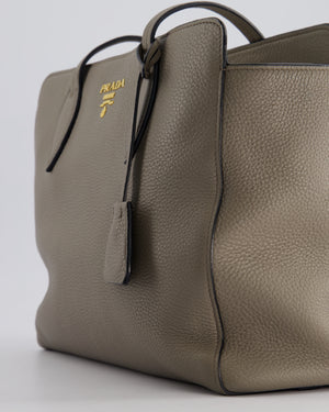 Prada Grey Vitello Phenix Open Tote Bag with Gold Hardware