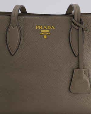 Prada Grey Vitello Phenix Open Tote Bag with Gold Hardware