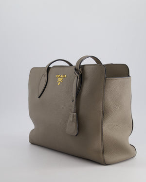 Prada Grey Vitello Phenix Open Tote Bag with Gold Hardware