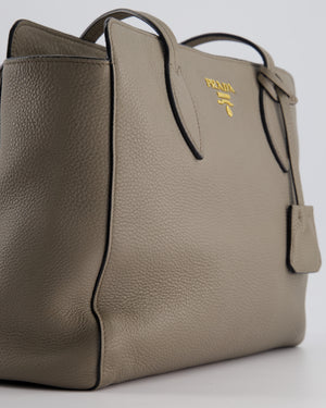 Prada Grey Vitello Phenix Open Tote Bag with Gold Hardware