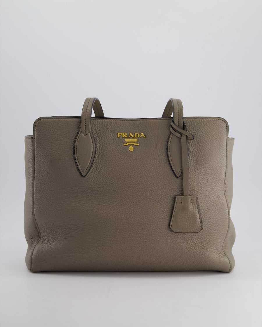 Prada Grey Vitello Phenix Open Tote Bag with Gold Hardware