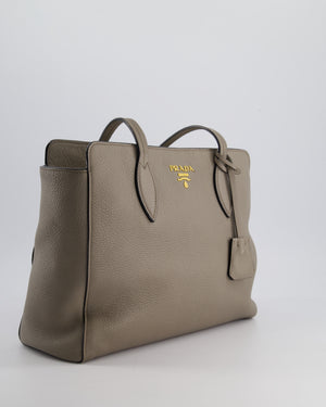 Prada Grey Vitello Phenix Open Tote Bag with Gold Hardware