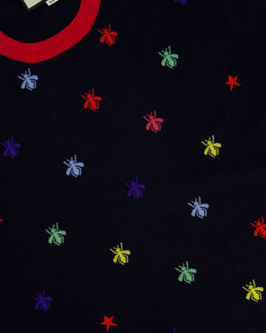 Gucci Navy Long Sleeve Jumper with Bees and Red Detail IT 40 (UK 8)