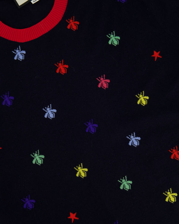 Gucci Navy Long Sleeve Jumper with Bees and Red Detail IT 40 (UK 8)