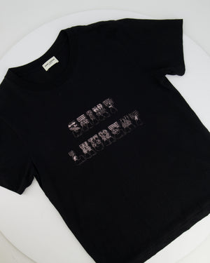 Saint Laurent Black Round Neck T-Shirt with Logo Print Detail Size S (UK 8)