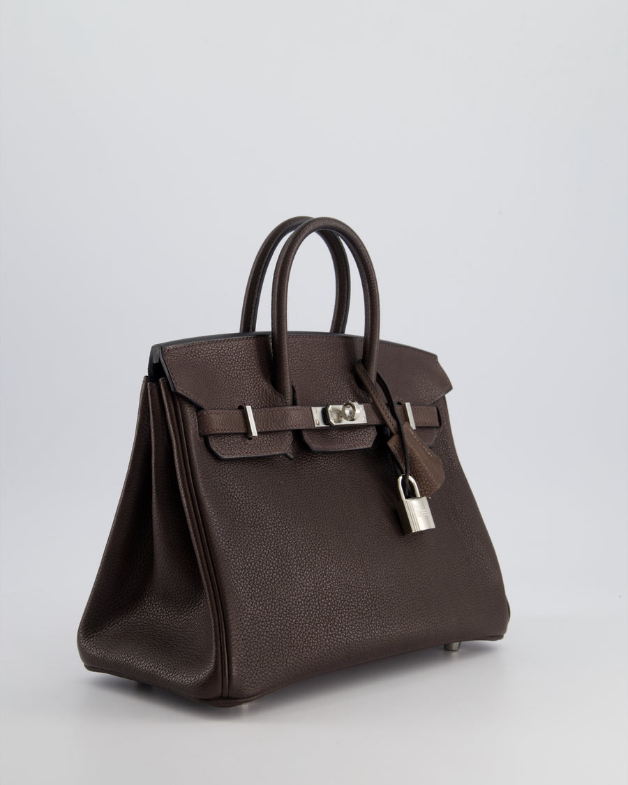 *VERY RARE* Hermès Birkin 25cm Retourne in Ebene Barenia Faubourg Leather with Palladium Hardware