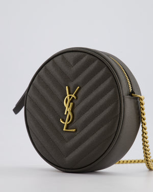 *FIRE PRICE* Saint Laurent Khaki Niki Vinyle Round Camera Bag in Grained Calfskin Leather with Gold Hardware