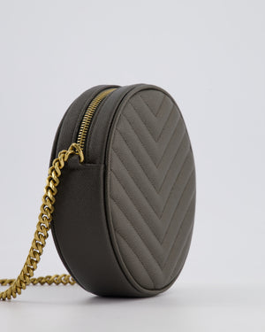 *FIRE PRICE* Saint Laurent Khaki Niki Vinyle Round Camera Bag in Grained Calfskin Leather with Gold Hardware