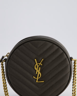 *FIRE PRICE* Saint Laurent Khaki Niki Vinyle Round Camera Bag in Grained Calfskin Leather with Gold Hardware