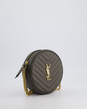 *FIRE PRICE* Saint Laurent Khaki Niki Vinyle Round Camera Bag in Grained Calfskin Leather with Gold Hardware