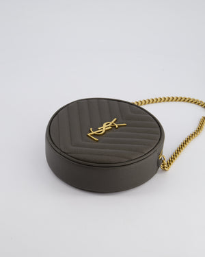 *FIRE PRICE* Saint Laurent Khaki Niki Vinyle Round Camera Bag in Grained Calfskin Leather with Gold Hardware