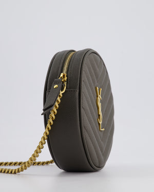 *FIRE PRICE* Saint Laurent Khaki Niki Vinyle Round Camera Bag in Grained Calfskin Leather with Gold Hardware