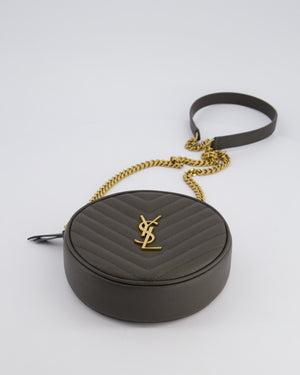 *FIRE PRICE* Saint Laurent Khaki Niki Vinyle Round Camera Bag in Grained Calfskin Leather with Gold Hardware