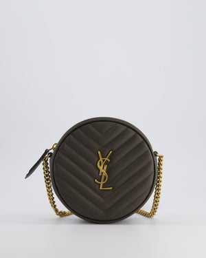 *FIRE PRICE* Saint Laurent Khaki Niki Vinyle Round Camera Bag in Grained Calfskin Leather with Gold Hardware