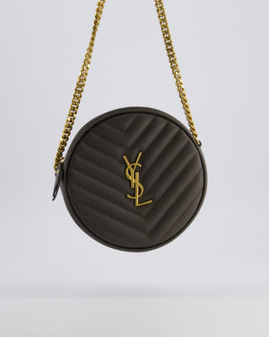 *FIRE PRICE* Saint Laurent Khaki Niki Vinyle Round Camera Bag in Grained Calfskin Leather with Gold Hardware