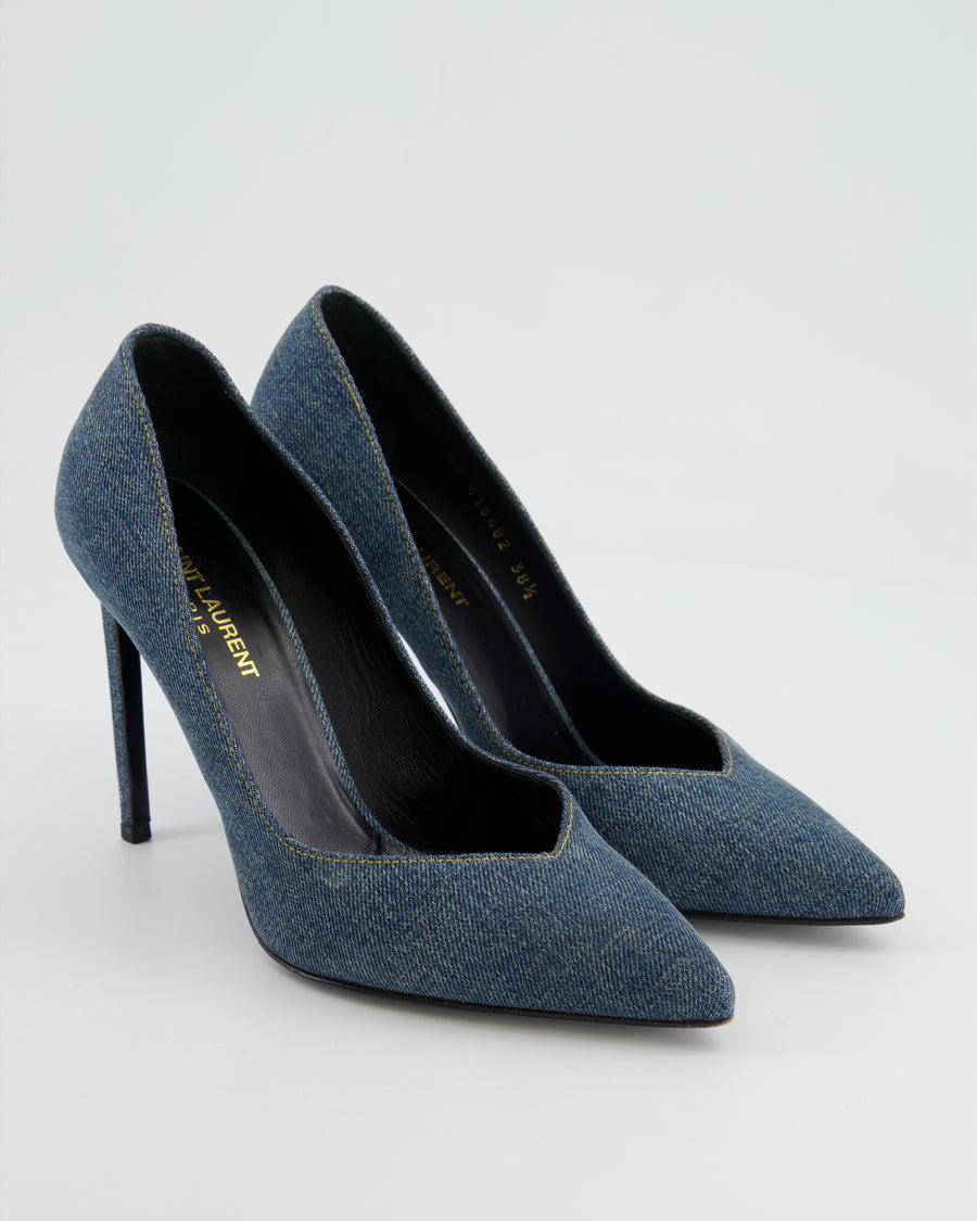 Saint Laurent Blue Denim Classic Paris Skinny Pumps Size EU 38.5