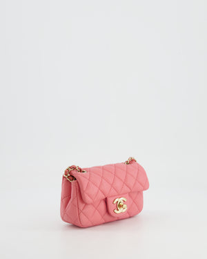 Chanel Pink Ultra Mini Rectangular Flap Bag in Lambskin Leather with Gold Heart Charms Chain