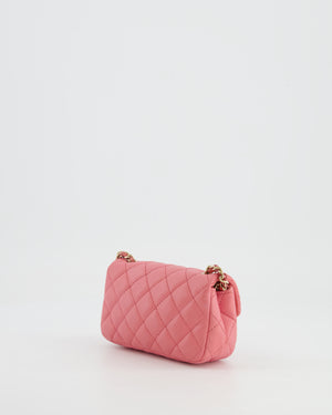 Chanel Pink Ultra Mini Rectangular Flap Bag in Lambskin Leather with Gold Heart Charms Chain