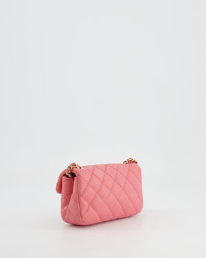 Chanel Pink Ultra Mini Rectangular Flap Bag in Lambskin Leather with Gold Heart Charms Chain