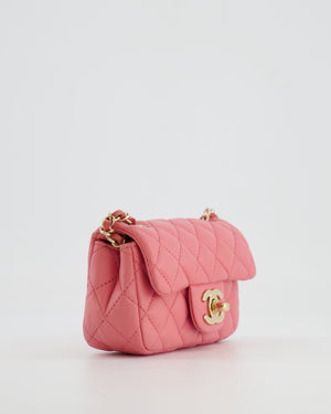 Chanel Pink Ultra Mini Rectangular Flap Bag in Lambskin Leather with Gold Heart Charms Chain