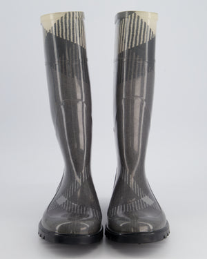 Burberry Grey Tartan Print Wellington Boots Size EU 38