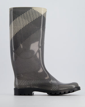 Burberry Grey Tartan Print Wellington Boots Size EU 38