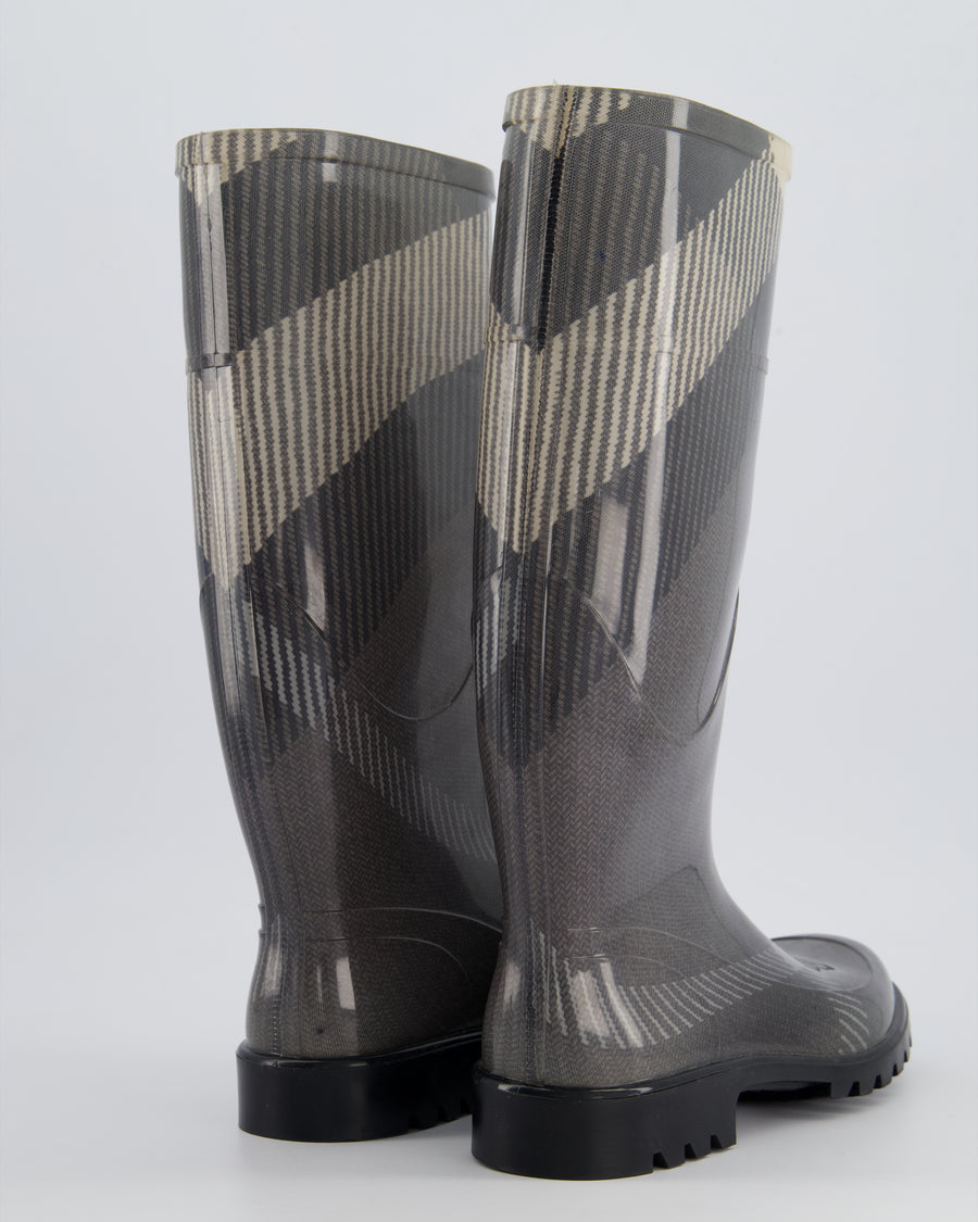 Burberry Grey Tartan Print Wellington Boots Size EU 38