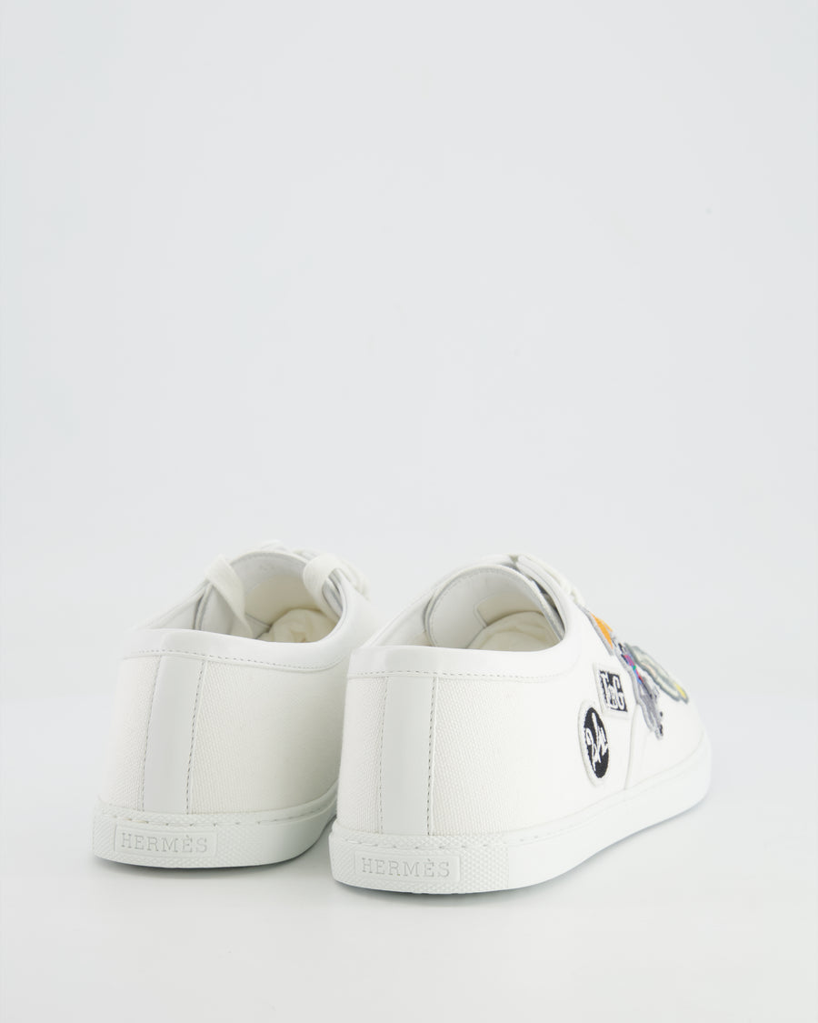 Hermès Innocent White Canvas Sneakers with Embroidery Logo Details Size EU 41