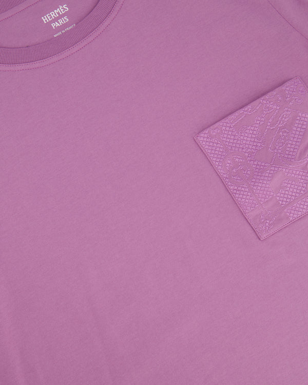 Hermès Lilac Cotton T-Shirt with Embroidered Pocket Detail Size FR 40 (UK 12)