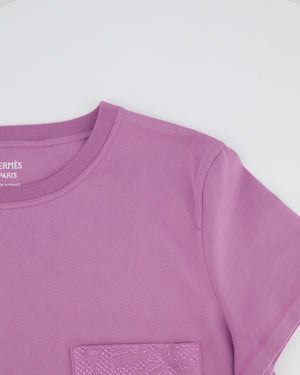 Hermès Lilac Cotton T-Shirt with Embroidered Pocket Detail Size FR 40 (UK 12)