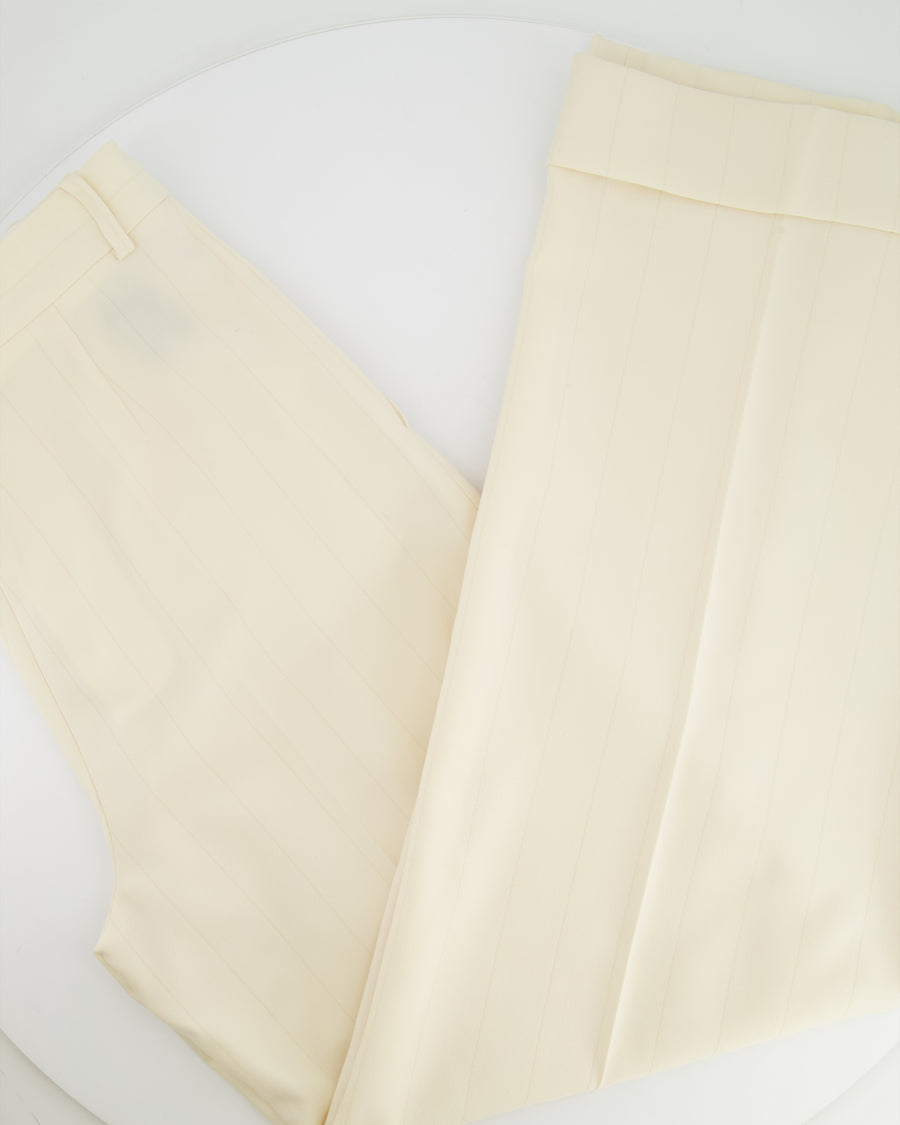 Loro Piana Cream Wool Striped Trousers with Hem Detailing Size IT 44 (UK 12)