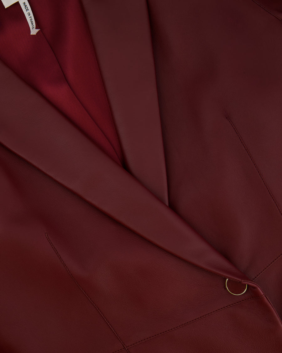 Hermès Burgundy Longline Lambskin Leather Blazer Jacket FR 42 (UK 14)