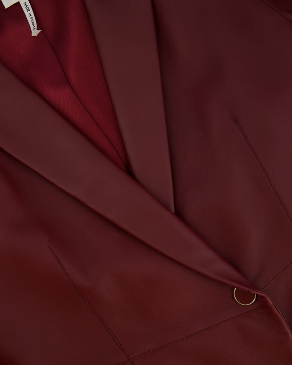 Hermès Burgundy Longline Lambskin Leather Blazer Jacket FR 42 (UK 14)