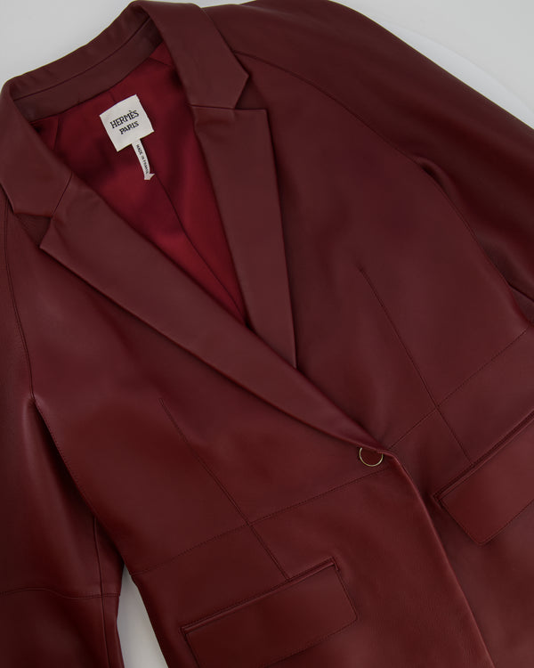 Hermès Burgundy Longline Lambskin Leather Blazer Jacket FR 42 (UK 14)